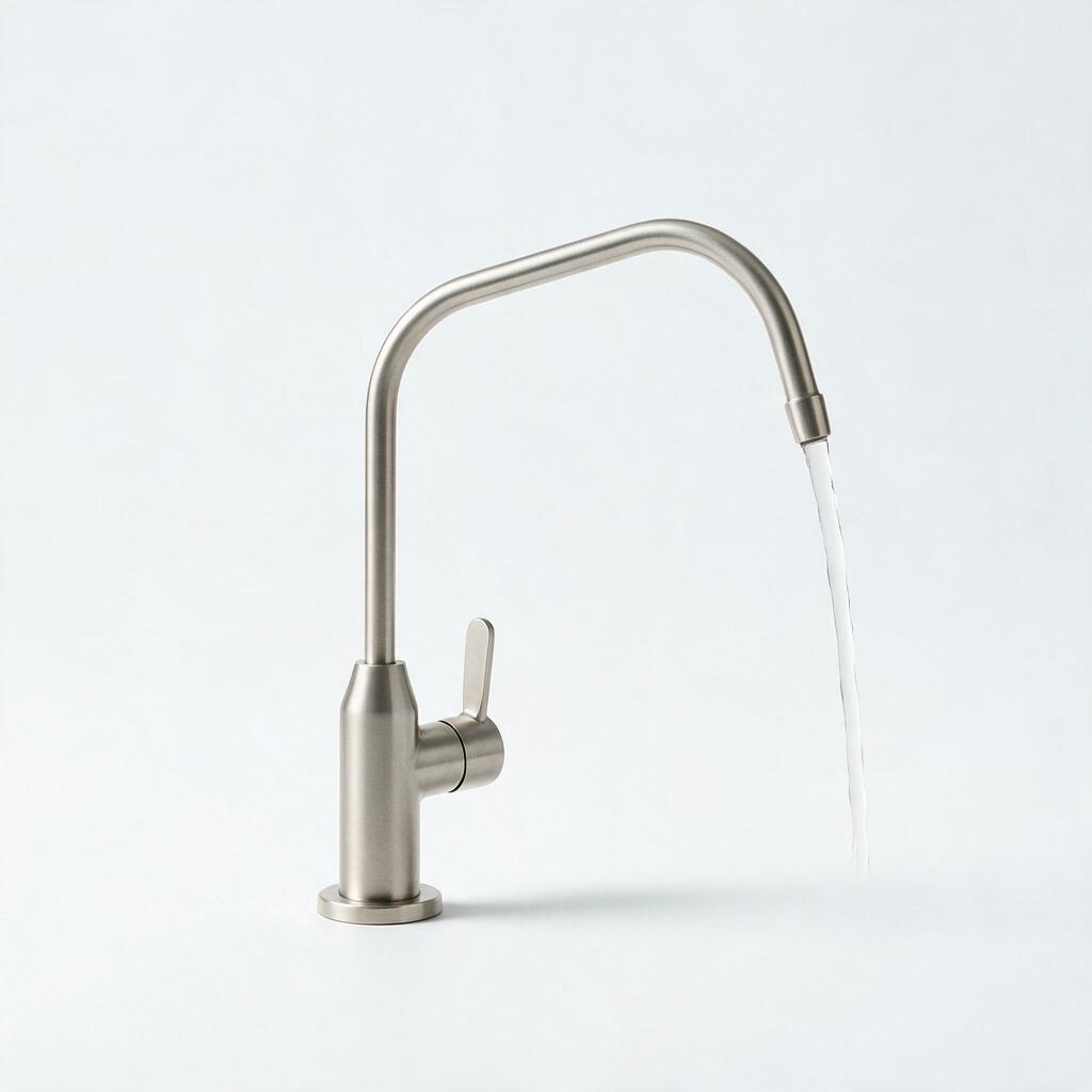 Grifo estrecho de acero cepillado con caño de cuello de cisne